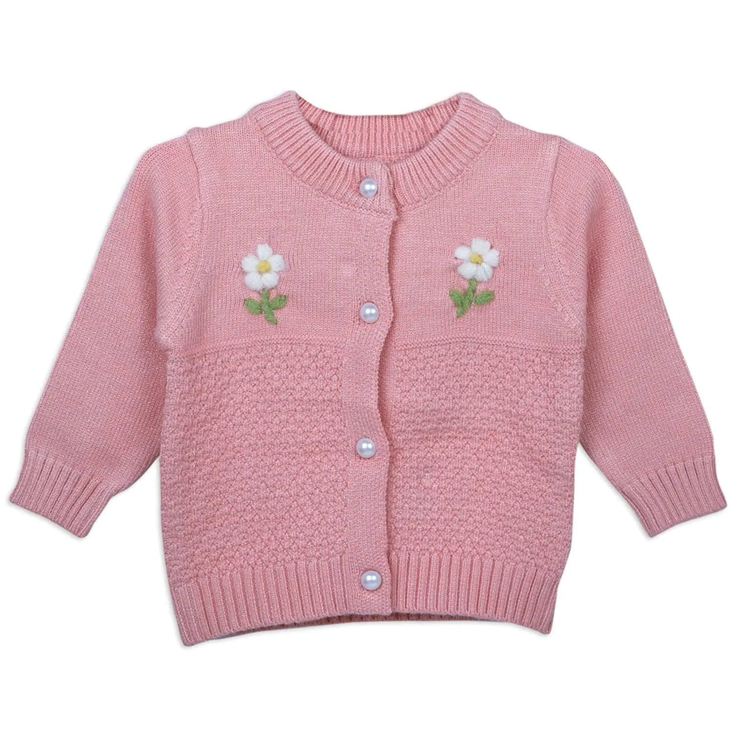 Floral Embroidery Premium Full Sleeves Knitted Sweater - Pink