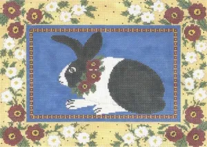 Floral Framed Bunny Needlepoint Canvas