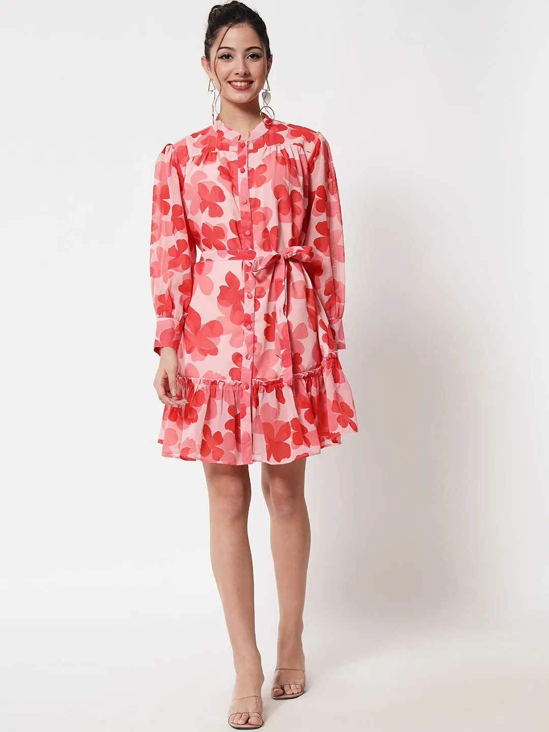 Floral Georgette Shirt Style Dress