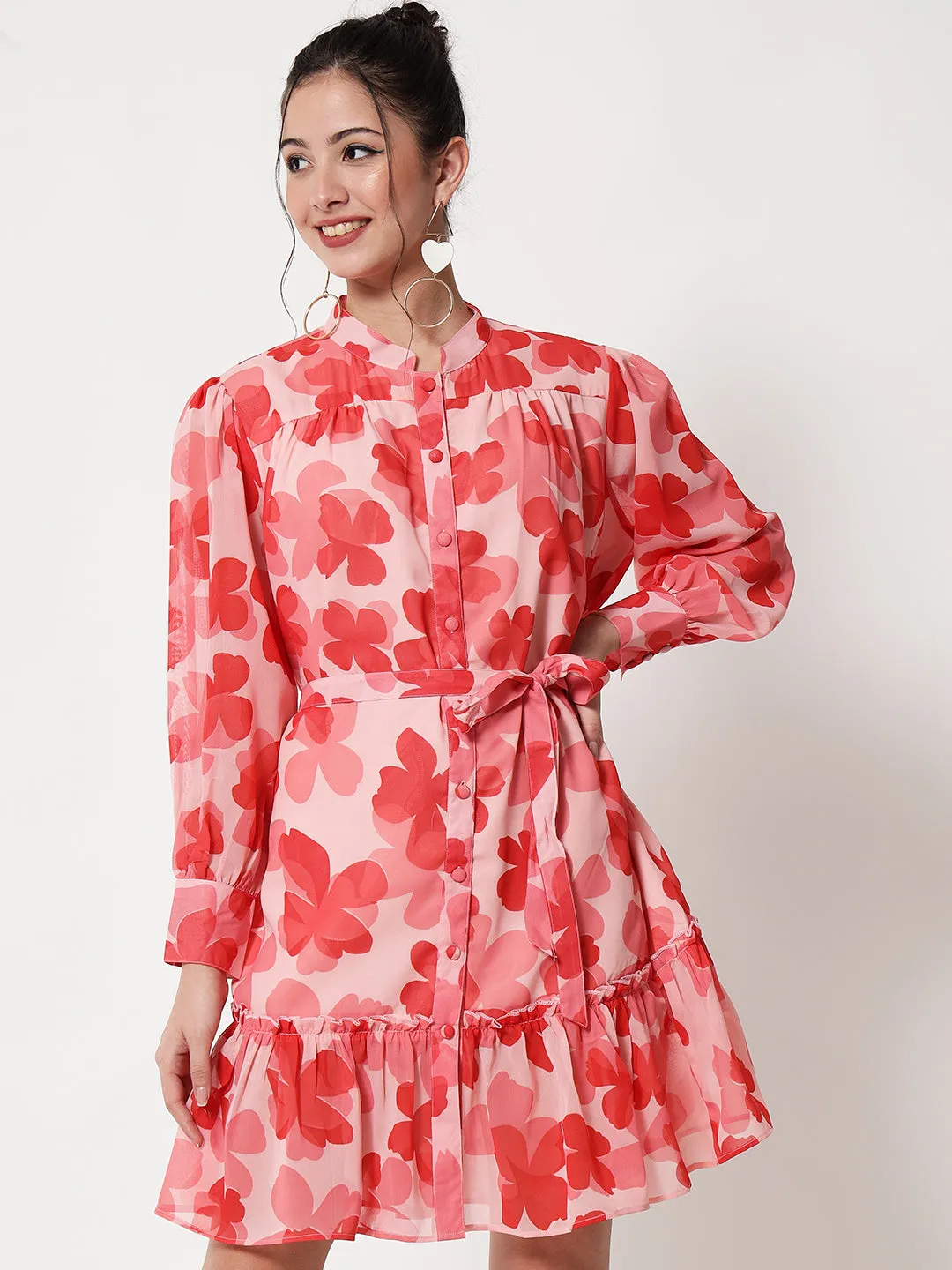 Floral Georgette Shirt Style Dress