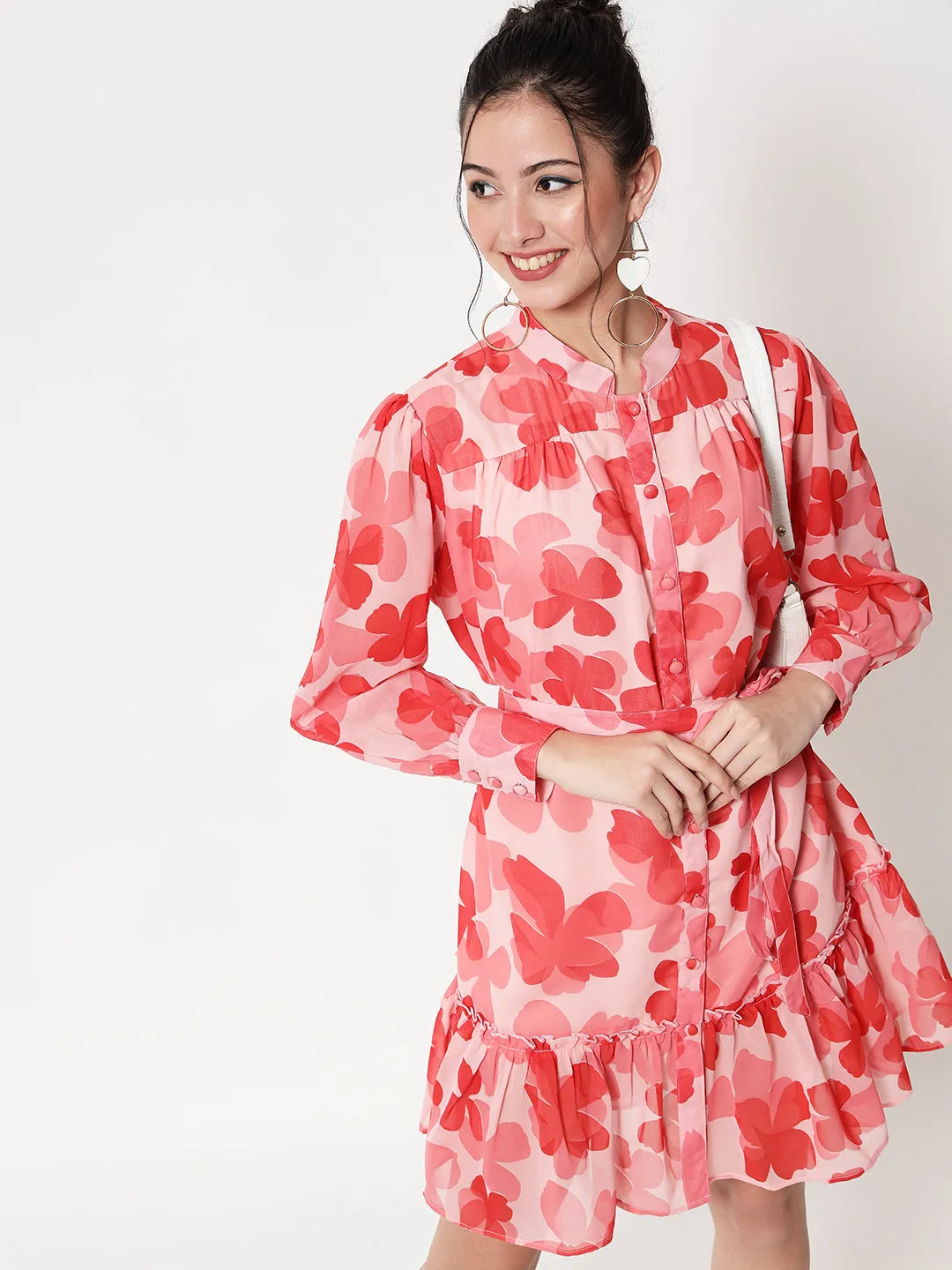 Floral Georgette Shirt Style Dress