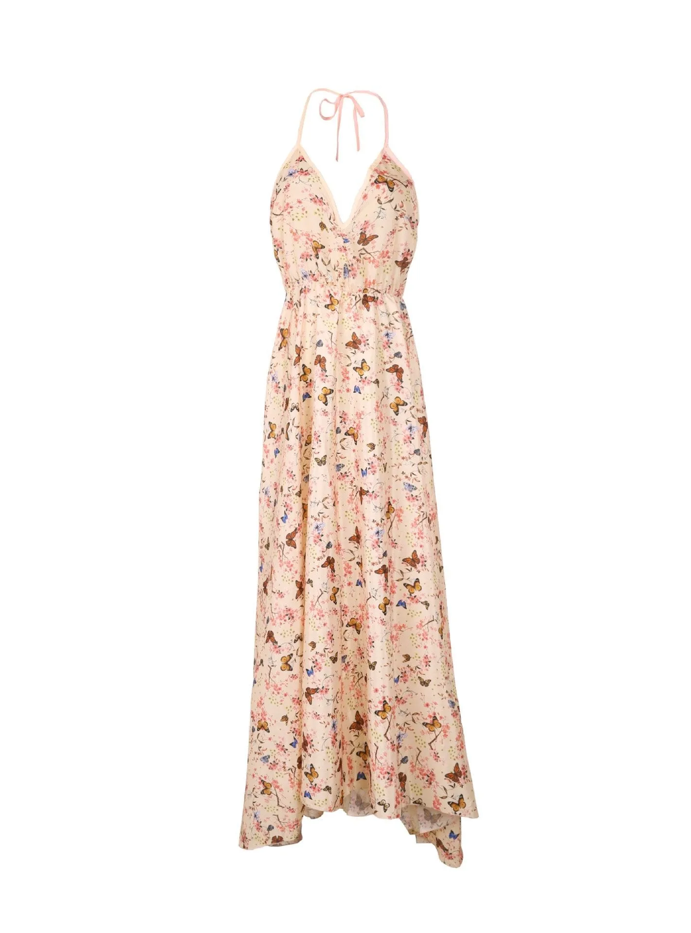 Floral Halter backless huge hem swing long dress