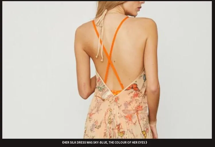 Floral Halter backless huge hem swing long dress