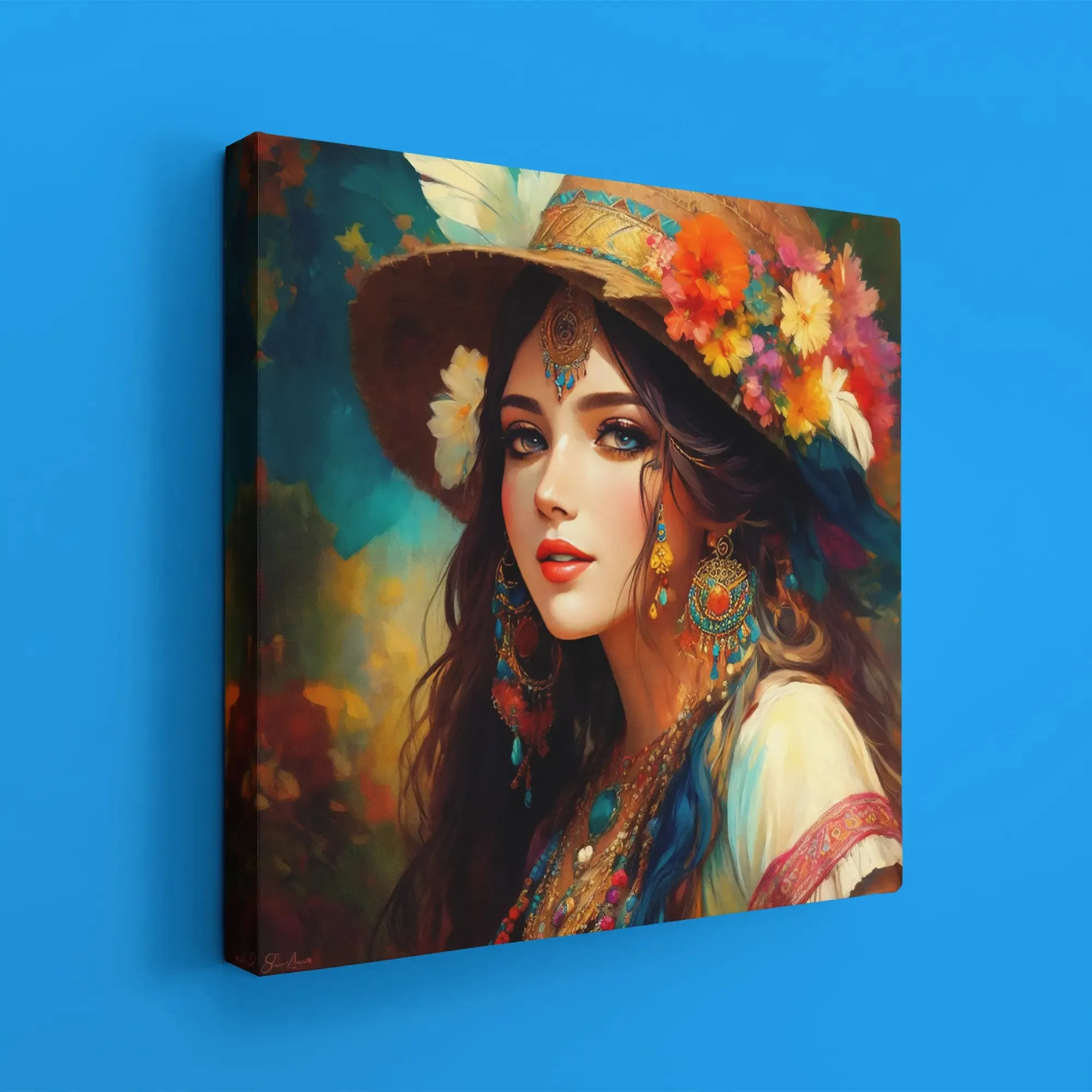 Floral Hat Girl Artwork Framed