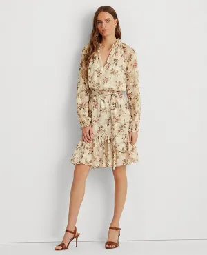 Floral Jacquard Long-Sleeve Dress In Cream/Pink/Multi