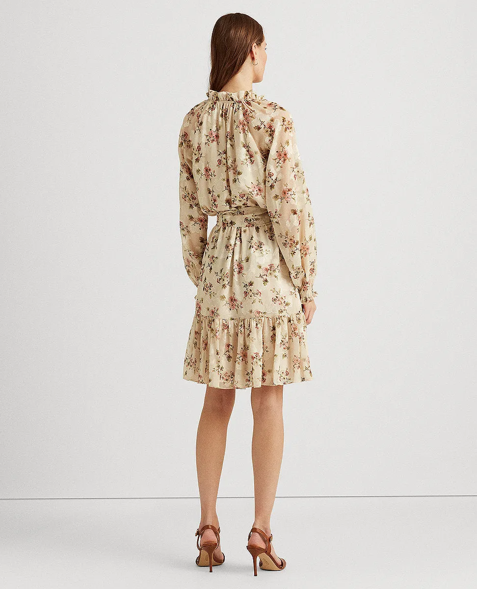 Floral Jacquard Long-Sleeve Dress In Cream/Pink/Multi