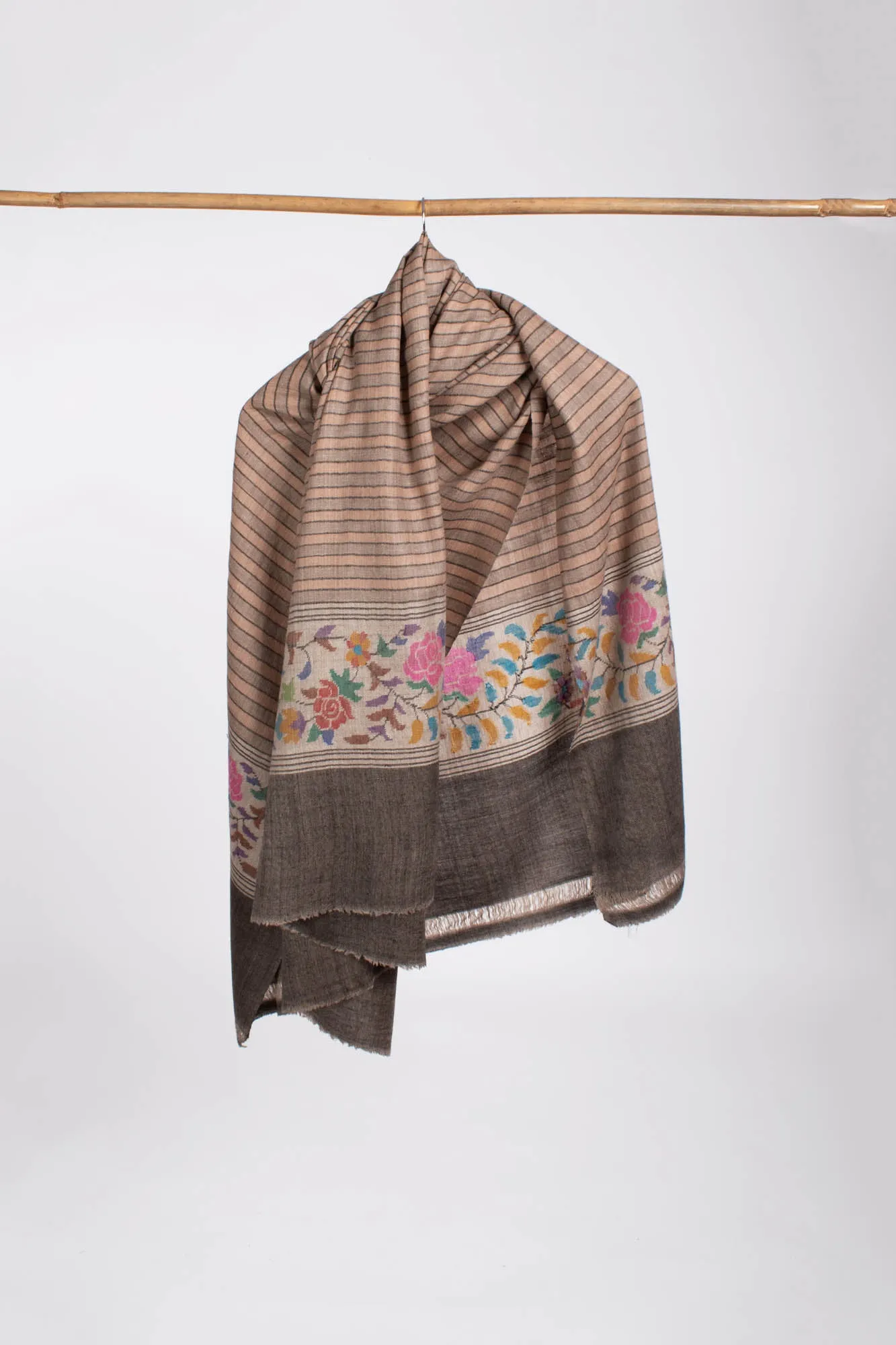 Floral Kani Pashmina Shawl with Stripes - GLOBE