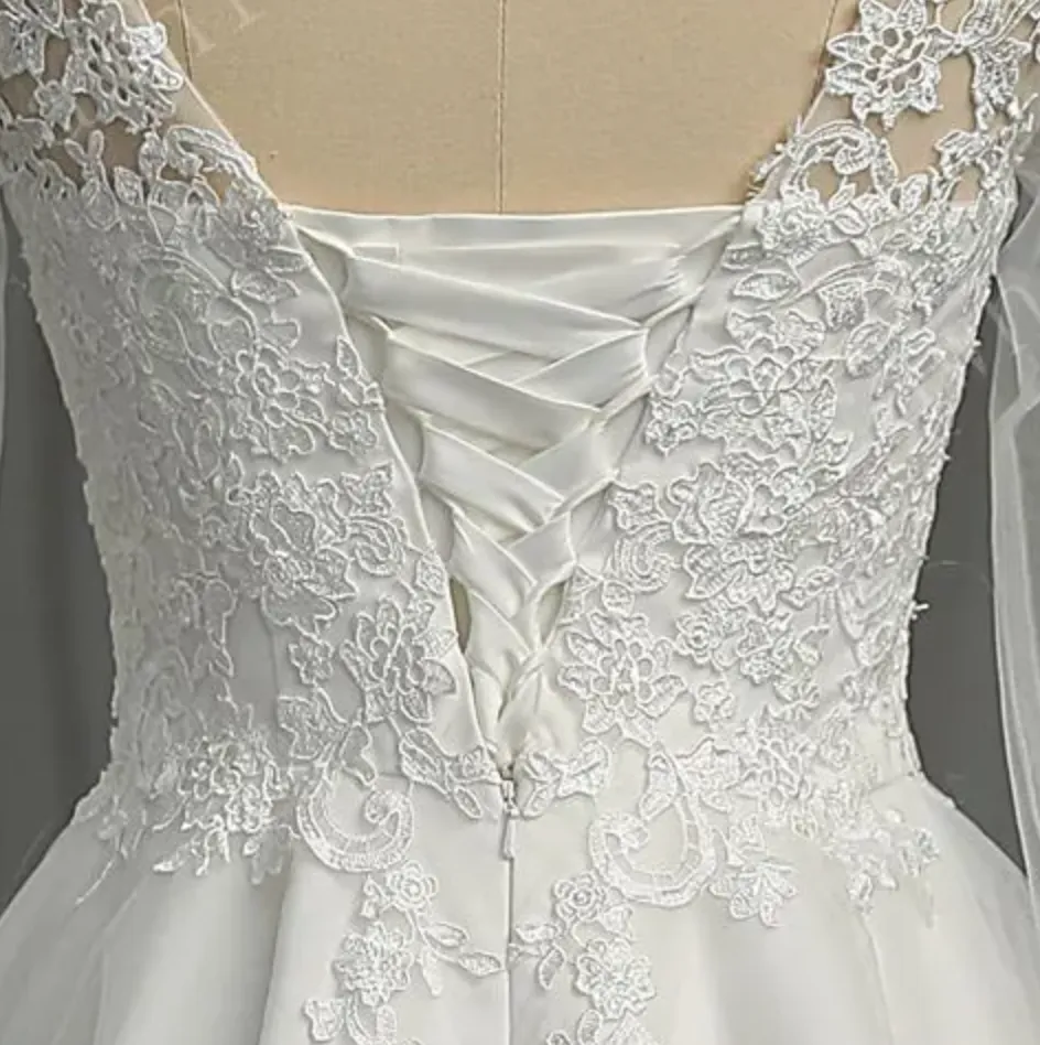 Floral Lace Short Wedding Dress with Lace Up Back