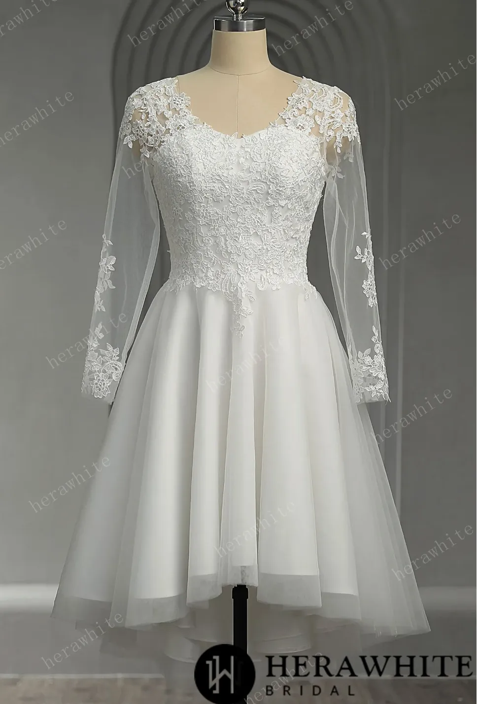 Floral Lace Short Wedding Dress with Lace Up Back