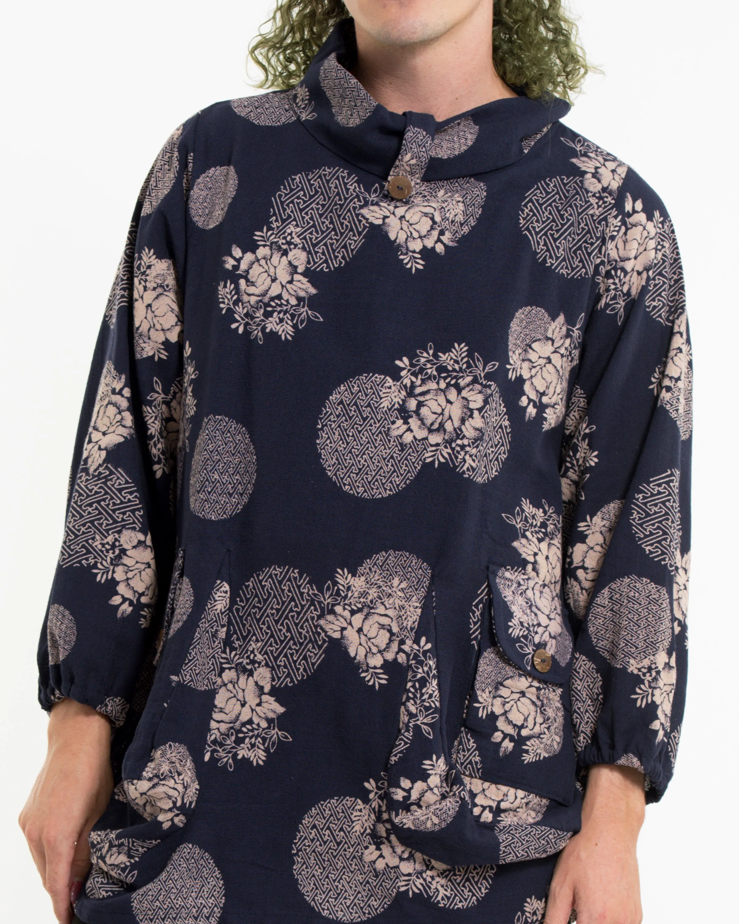 Floral Non-Stretch Thai Cotton Pullover in Blue