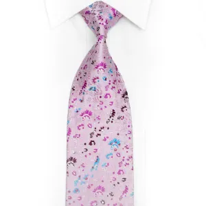 Floral On Pink Rhinestone Silk Necktie