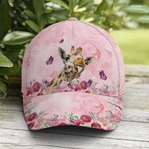 Floral Pink Giraffe Baseball Cap Coolspod