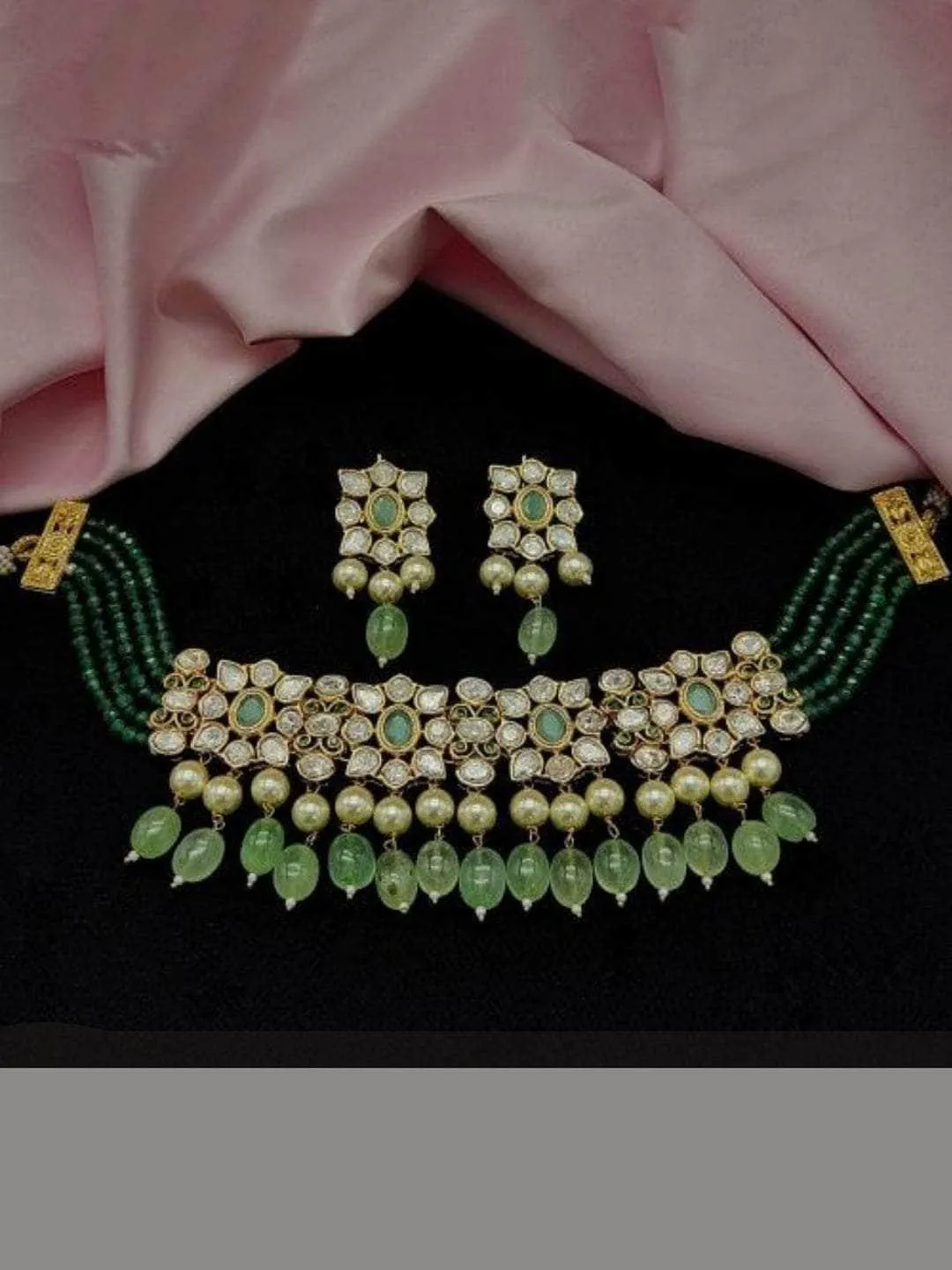 Floral Polki And Pearl Beaded Choker Set