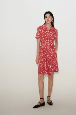 Floral Print Fit & Flare Shirt Collar Dress