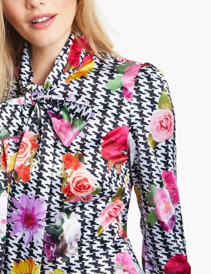 Floral Print Fitted Satin Blouse