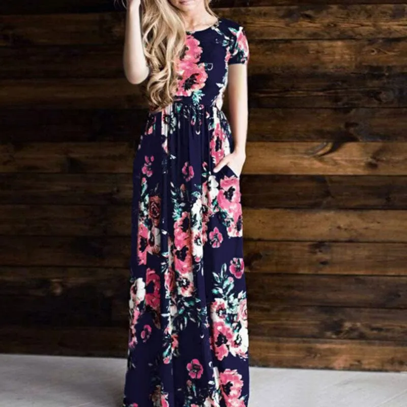 Floral Print O-Neck Maxi Sundress