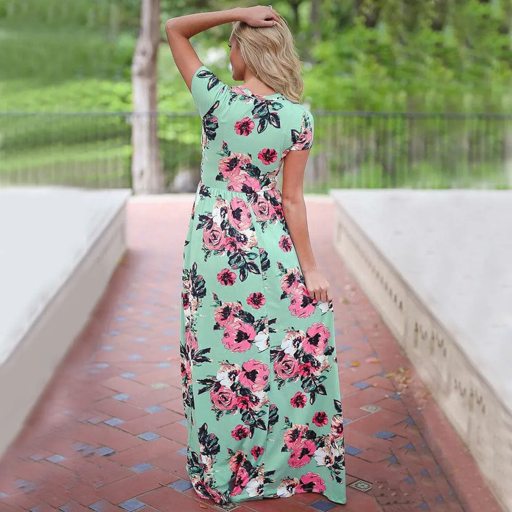 Floral Print O-Neck Maxi Sundress