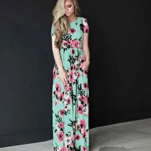 Floral Print O-Neck Maxi Sundress