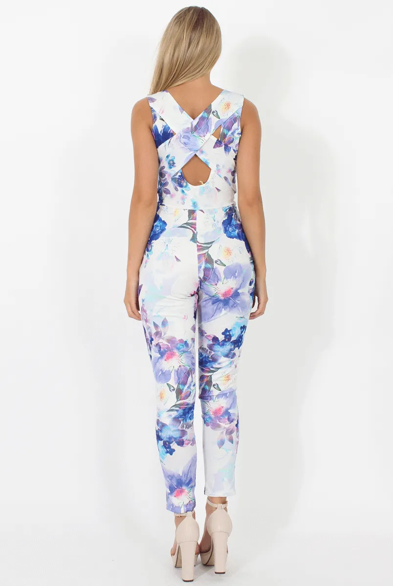 Floral Print V Front Jumpsuit - Brianna