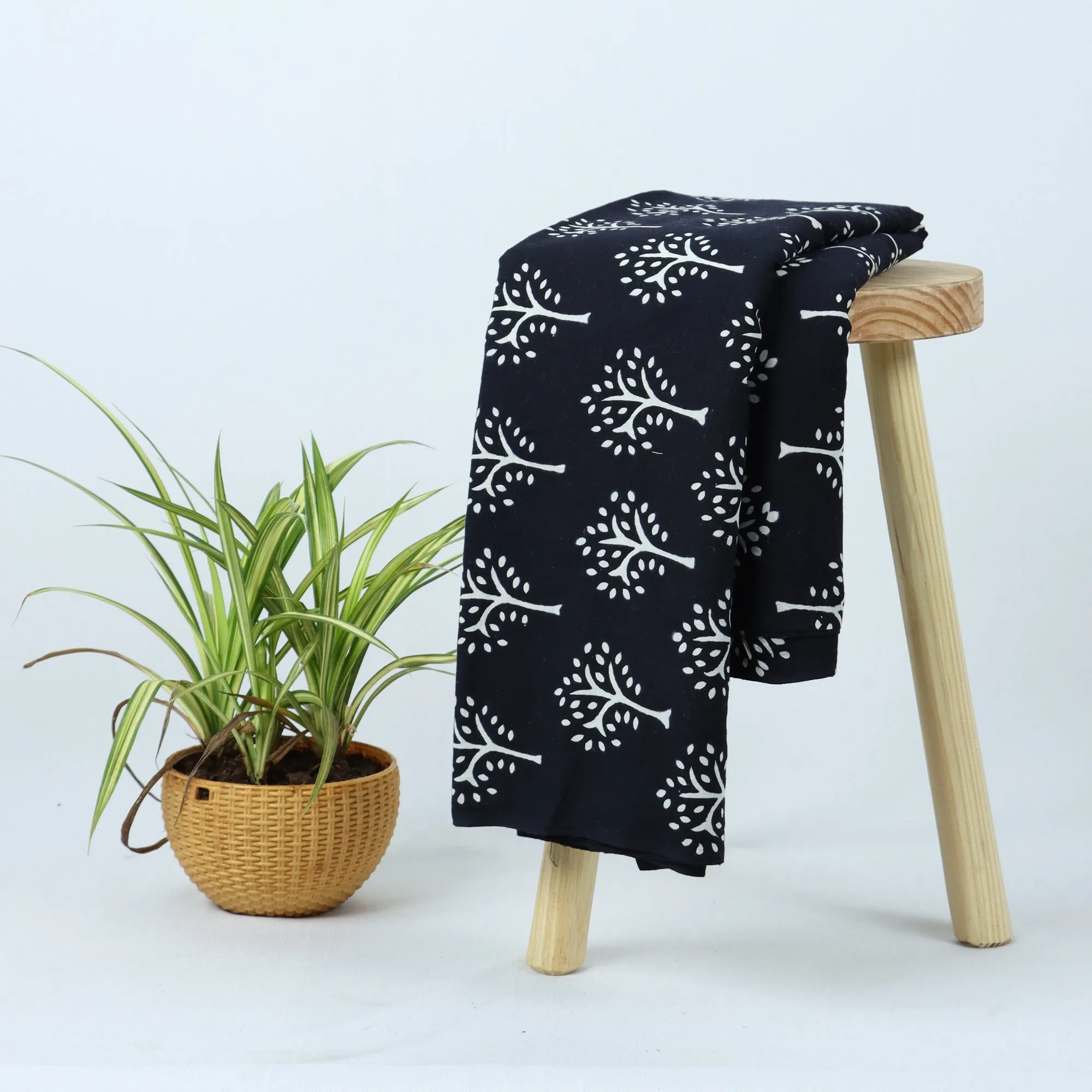 Floral Printed Black And White Cotton Material Fabric