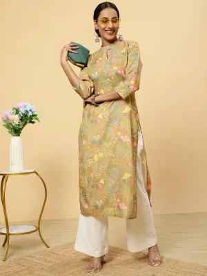 Floral Printed Mustard  Straight Kurta