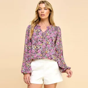 Floral Printed Top with V Neck Detail