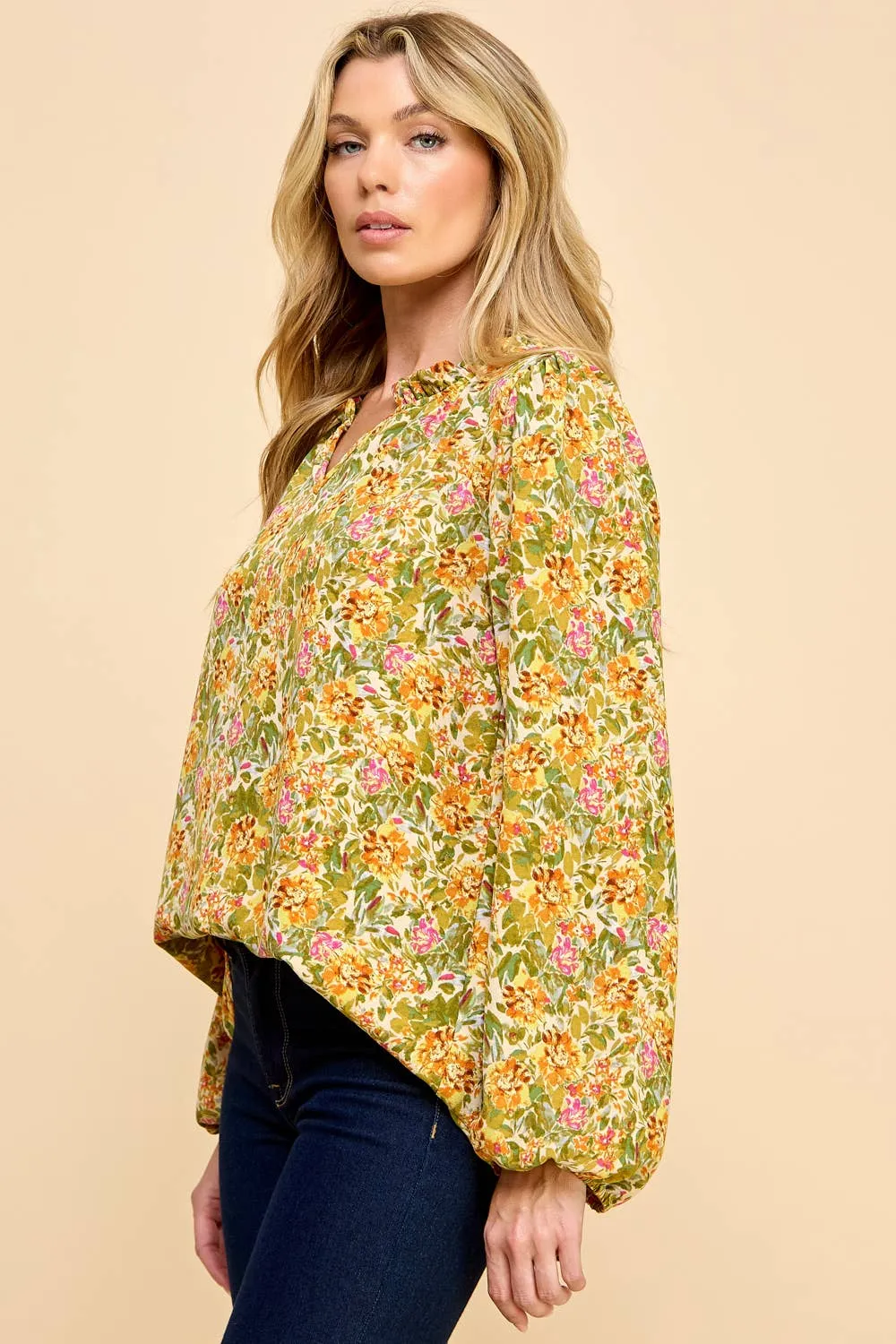 Floral Printed Top with V Neck Detail