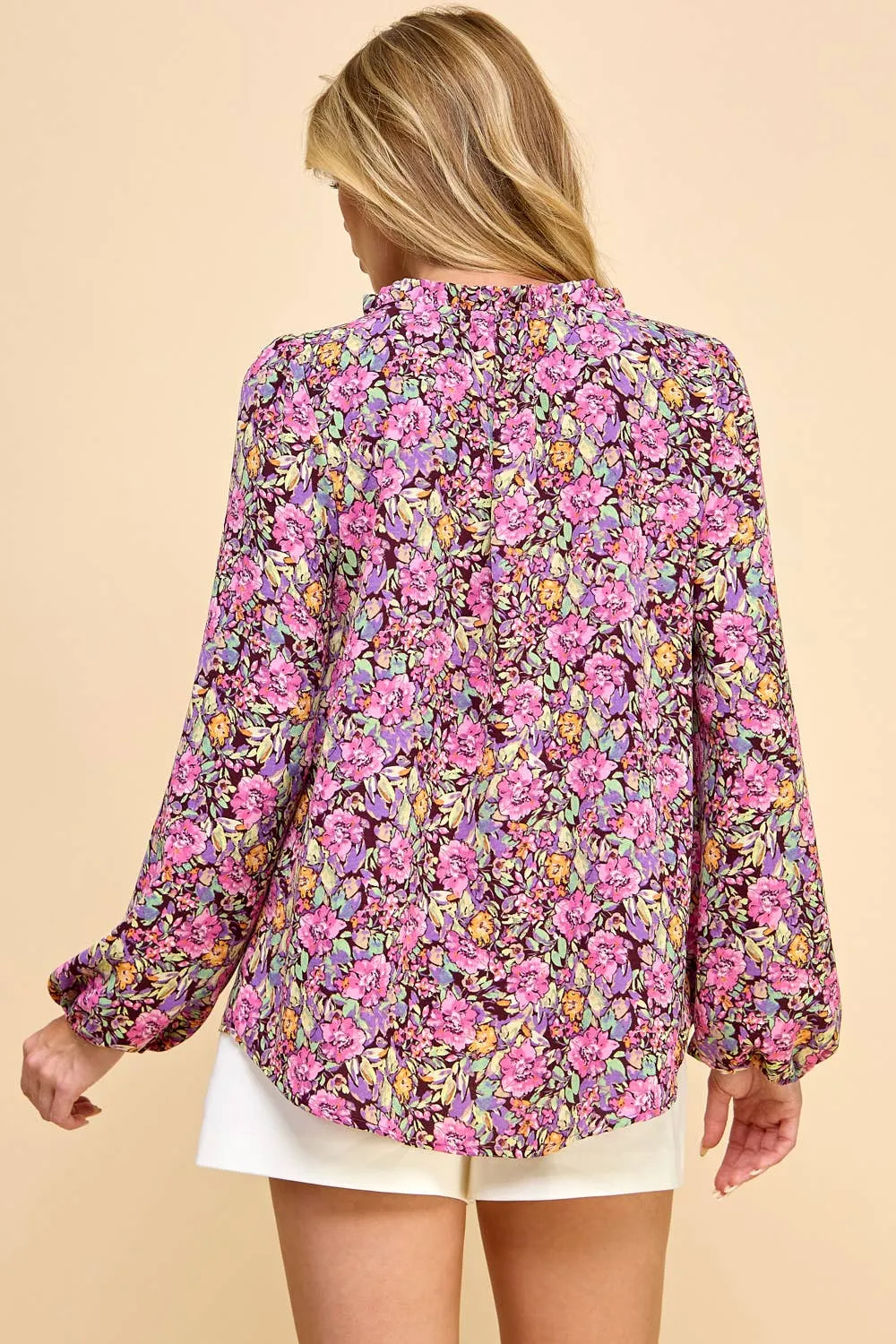 Floral Printed Top with V Neck Detail