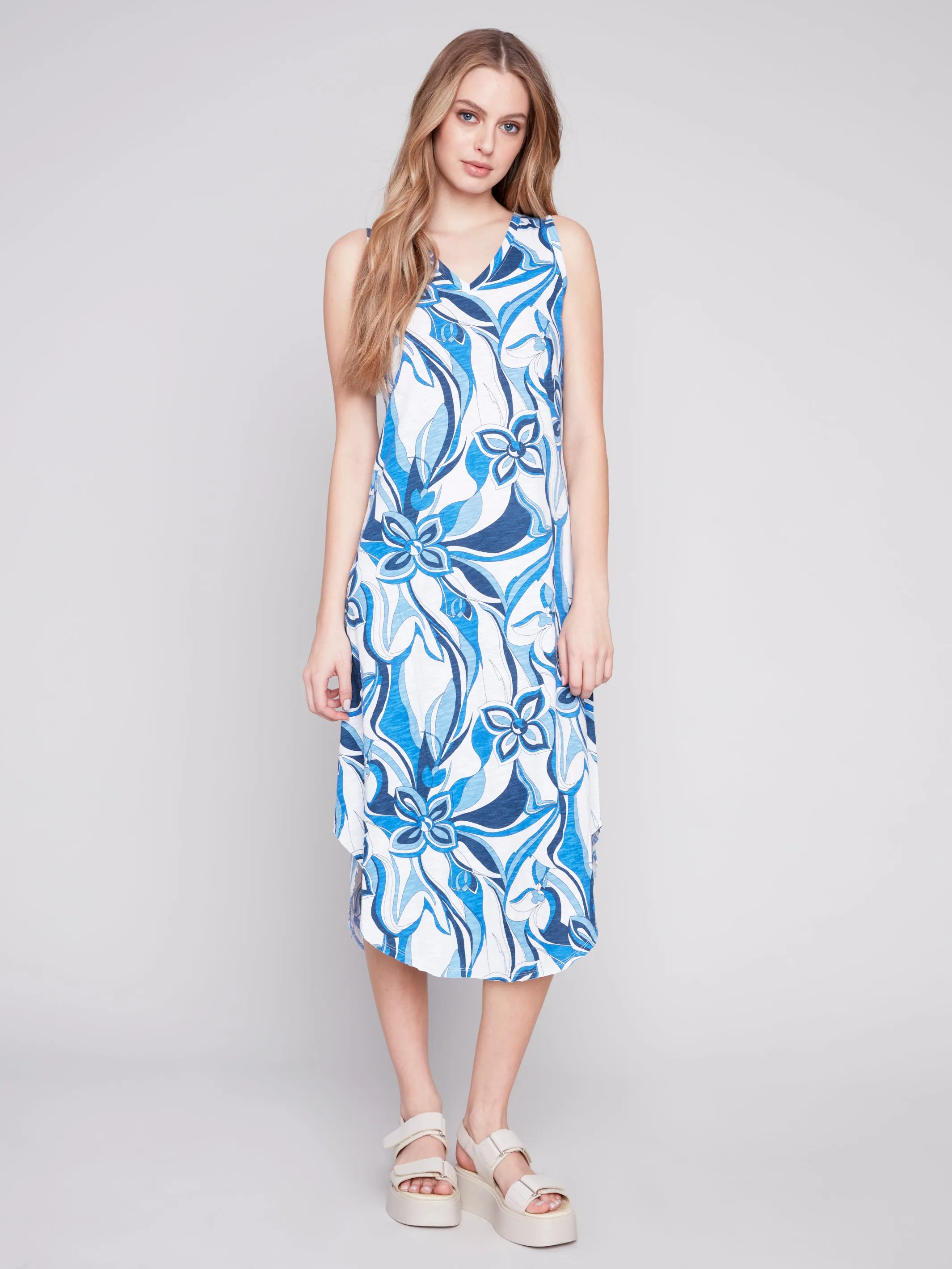 Floral Sky Cascade Sleeveless Dress