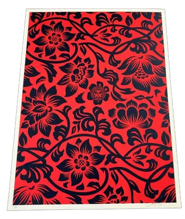 Floral Takeover 2017 Black Red Silkscreen Print by Shepard Fairey- OBEY