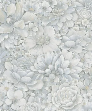 Floral Texture Blue/Grey Wallpaper from Eden Collection by Galerie Wallcoverings