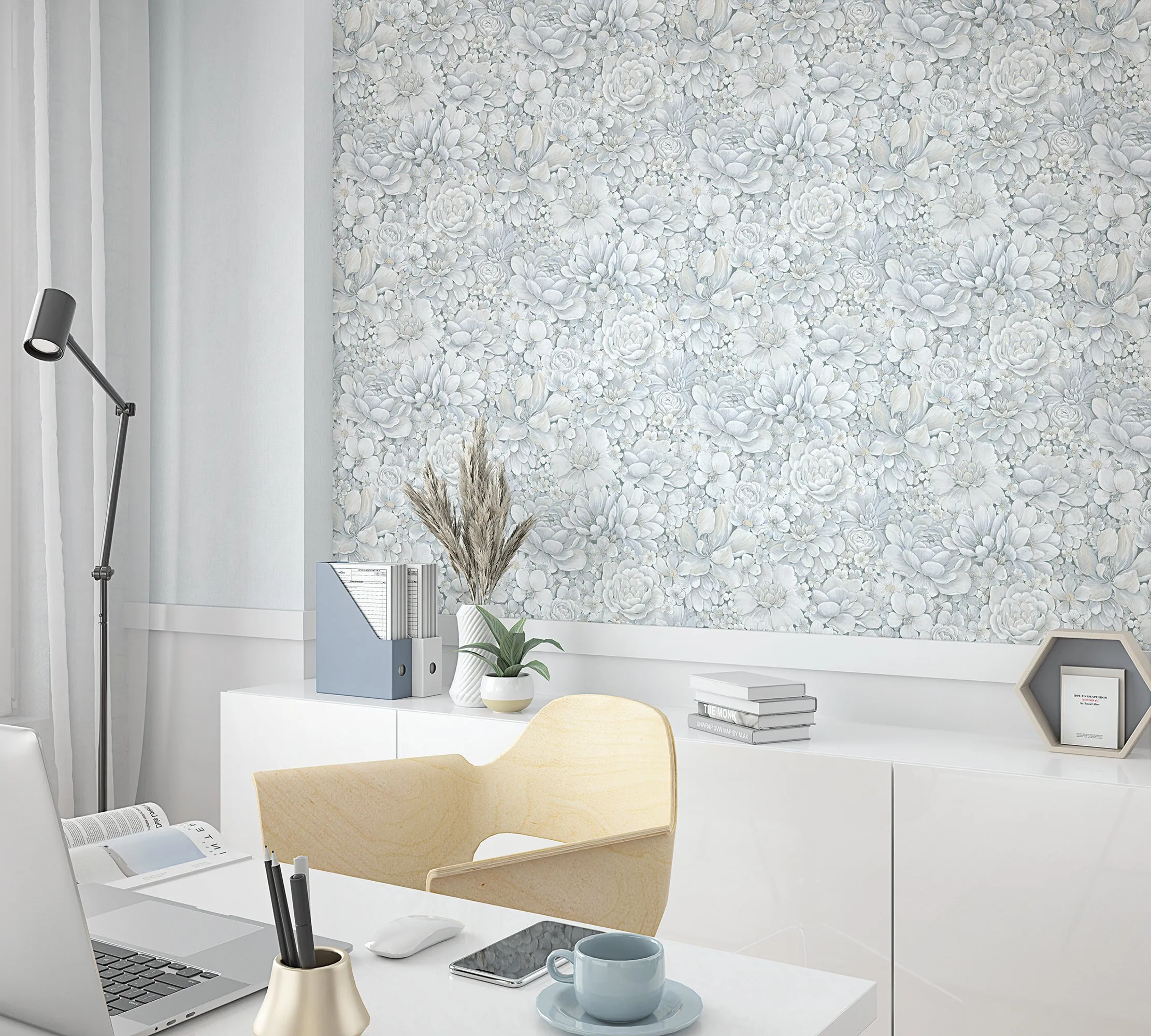 Floral Texture Blue/Grey Wallpaper from Eden Collection by Galerie Wallcoverings