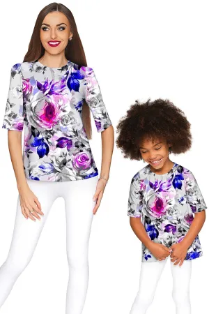 Floral Touch Sophia Elbow Sleeve Party Top - Mommy & Me