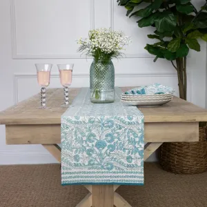 Floral Trellis Aqua Table Runner