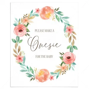 Floral Wreath Baby Shower Onesie Sign Printable