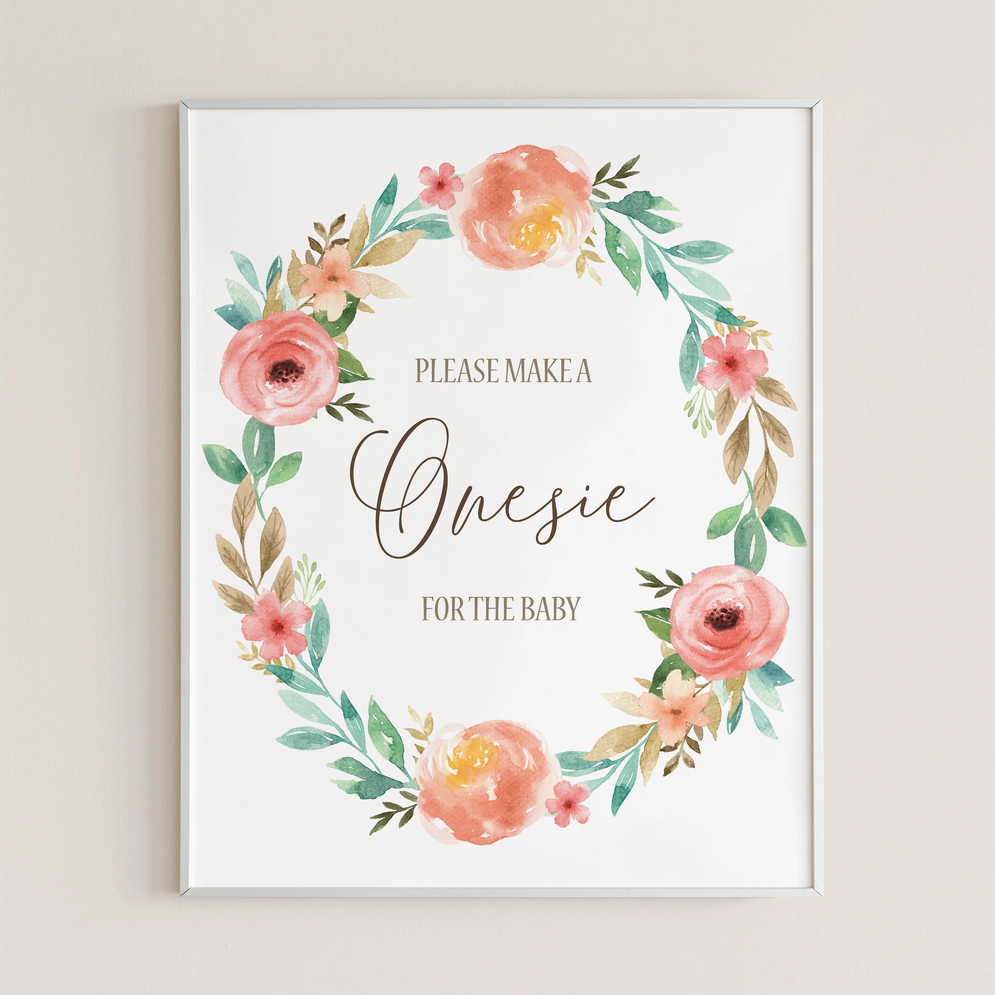 Floral Wreath Baby Shower Onesie Sign Printable