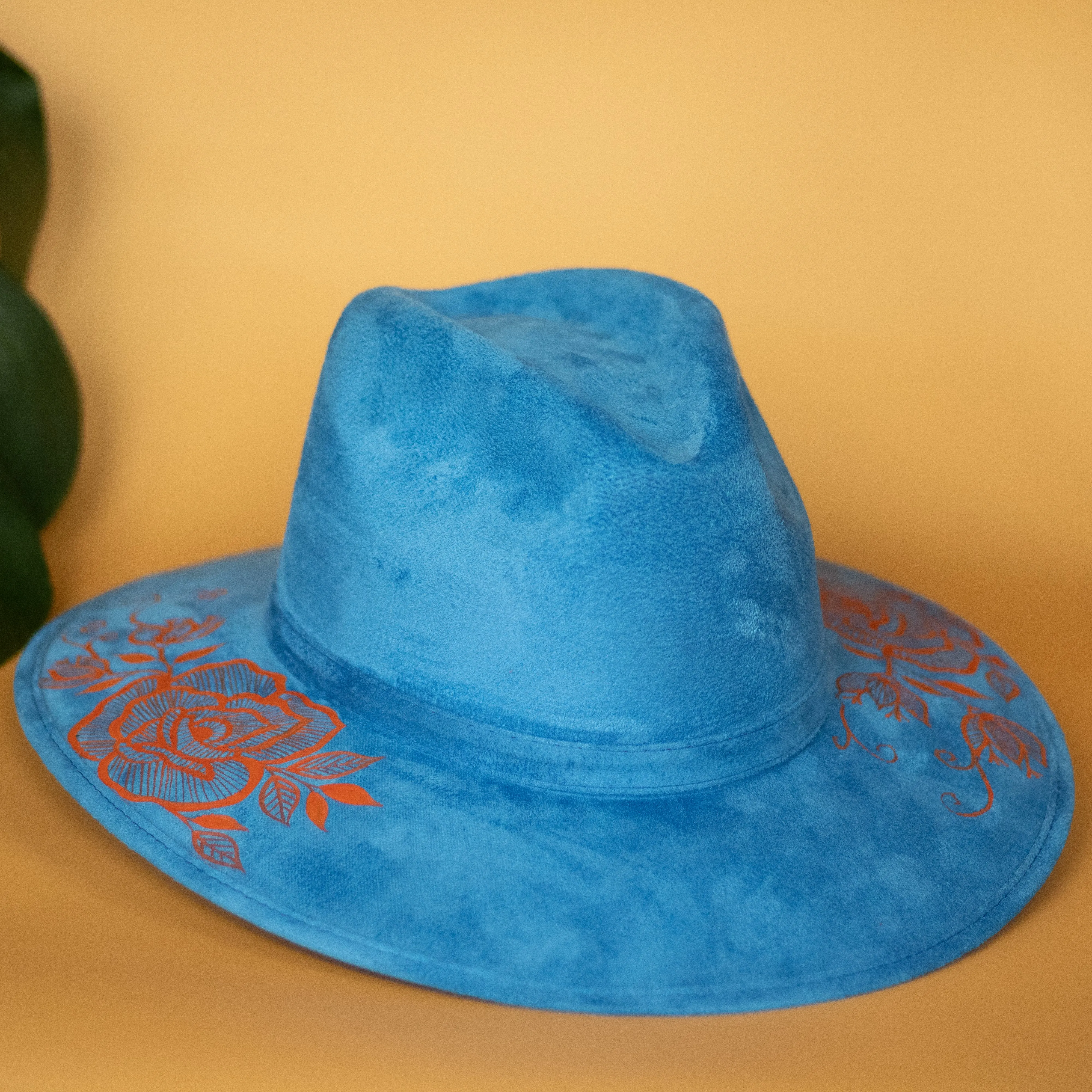 Flores Hat - Microsuede Blue and Orange