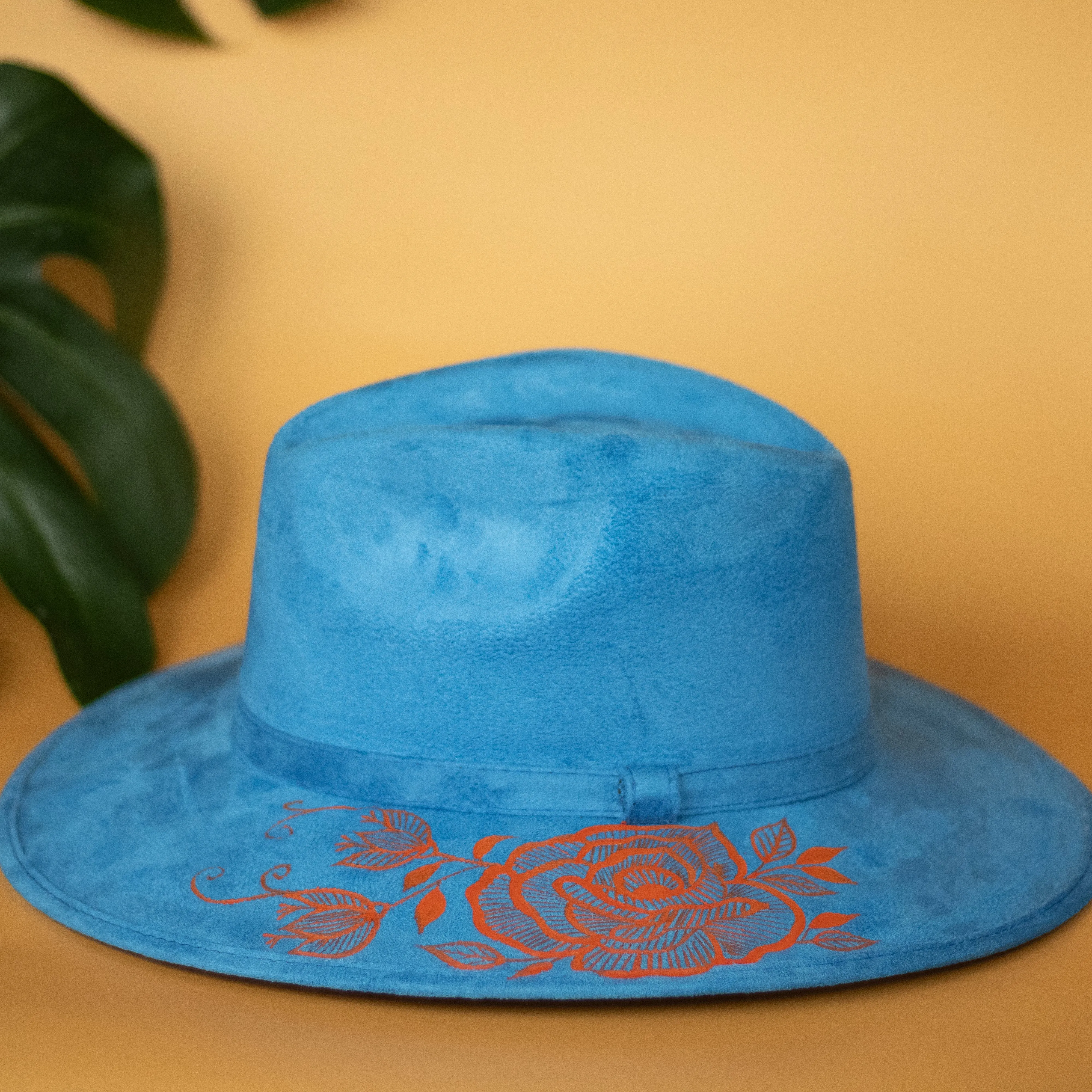 Flores Hat - Microsuede Blue and Orange