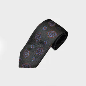 Florets Bottle Neck Tussah Silk Tie in Midnight Blue