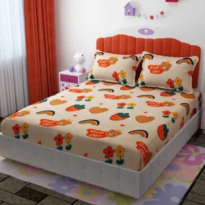 Florida Giggles Kids Bedsheet for King Size Bed with Pillow Covers and Made of Microfiber with Teddy Print