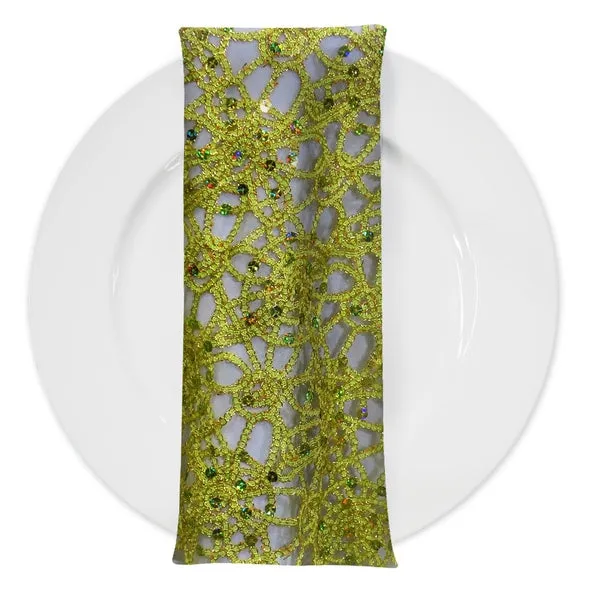 Flower Chain Lace (w/ Poly Lining) Table Napkin in Lime and Gold