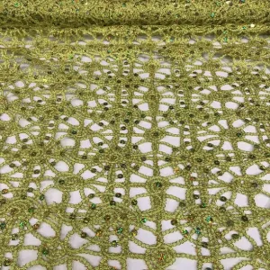 Flower Chain Lace Wholesale Fabric in Lime and Gold