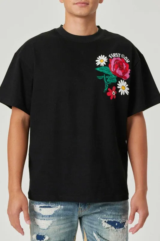 FLOWER EMBO/PUFF MENS TEE