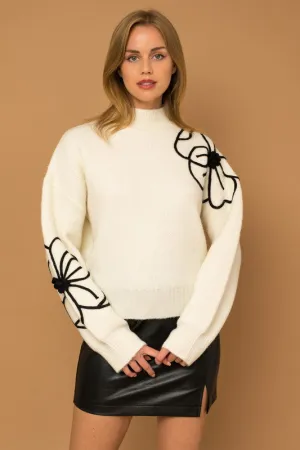 Flower Embroidery Mock Neck Sweater | 3 Colors