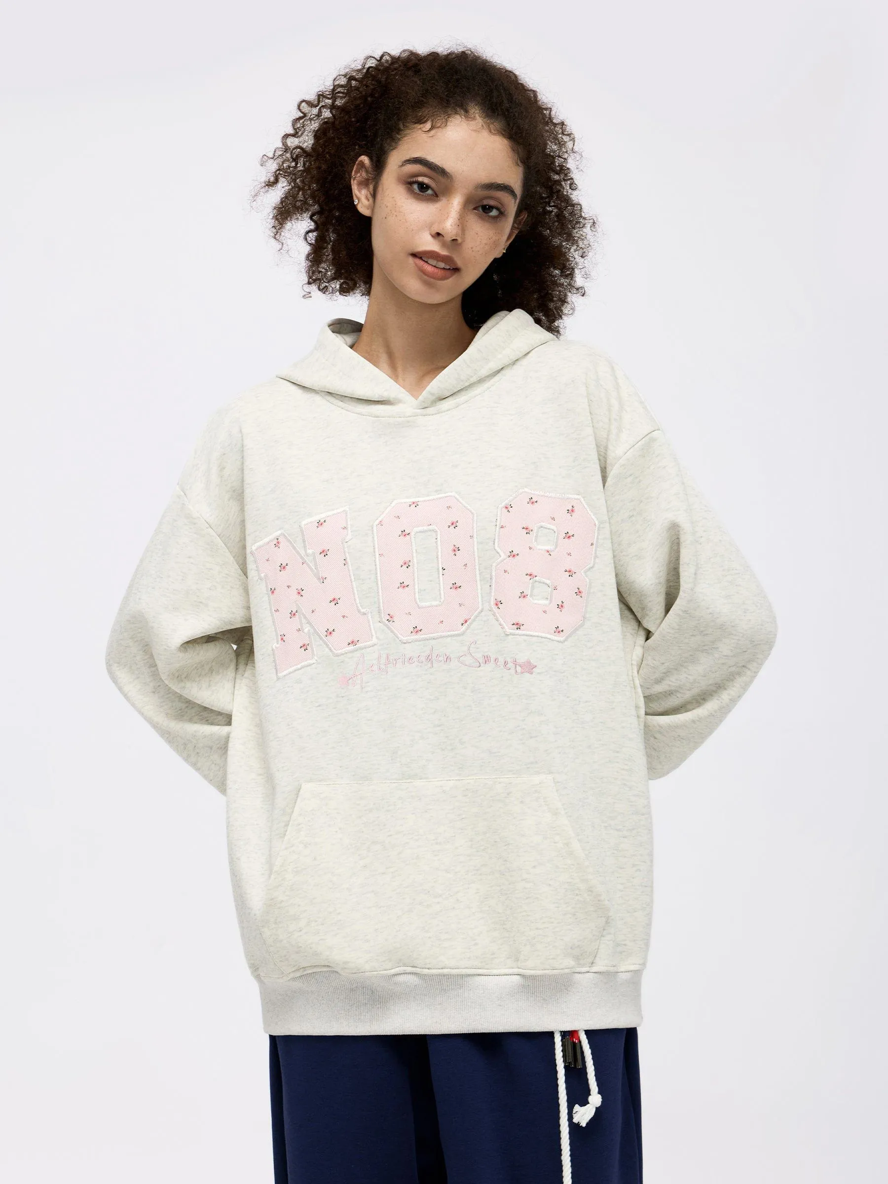 Flower Embroidery Number Hoodie