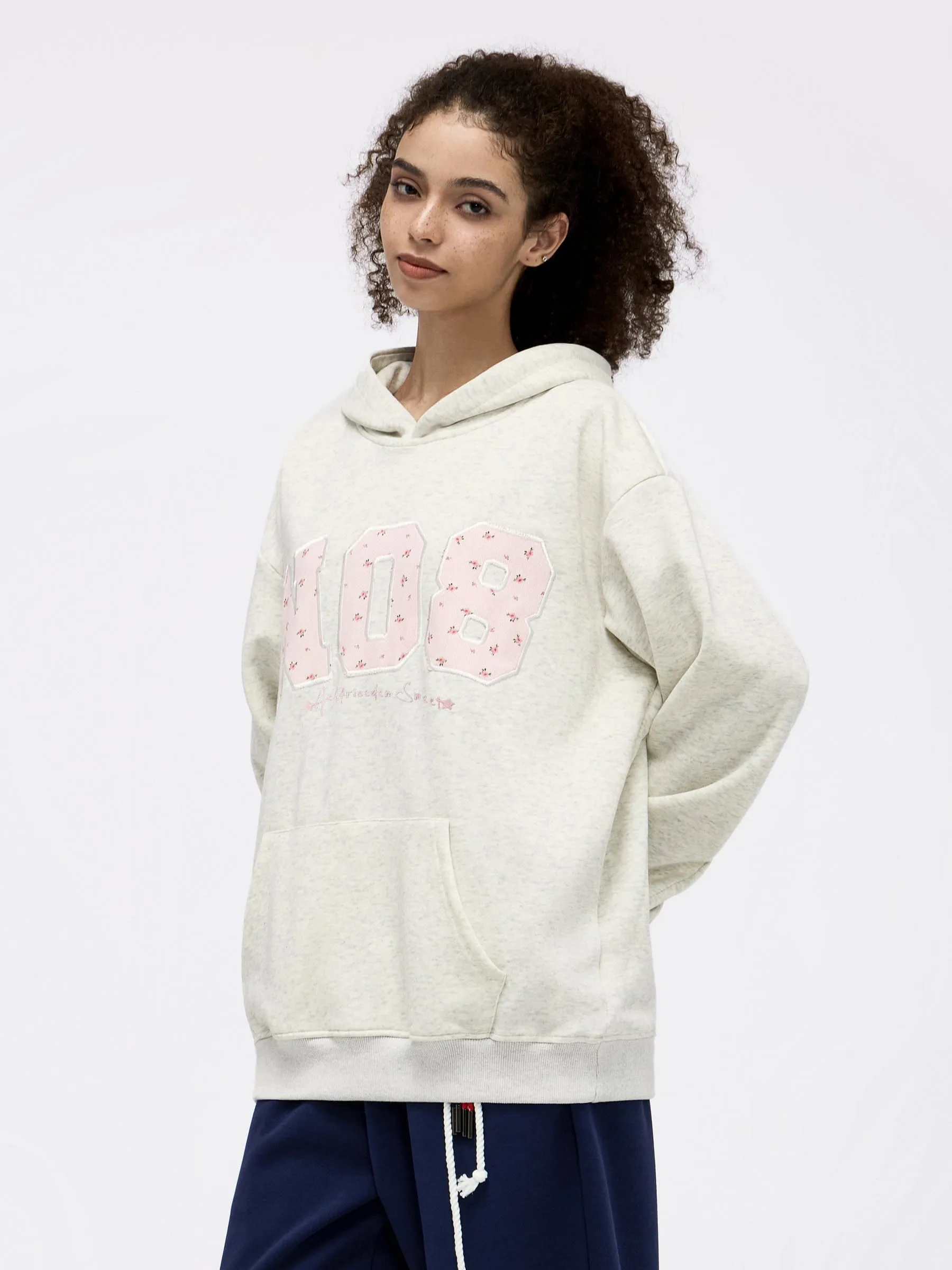 Flower Embroidery Number Hoodie