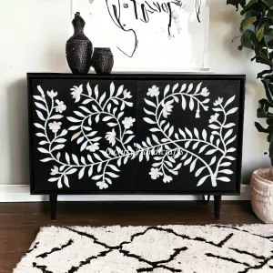 Flower MOP Inlay 2 Door Cabinet Black