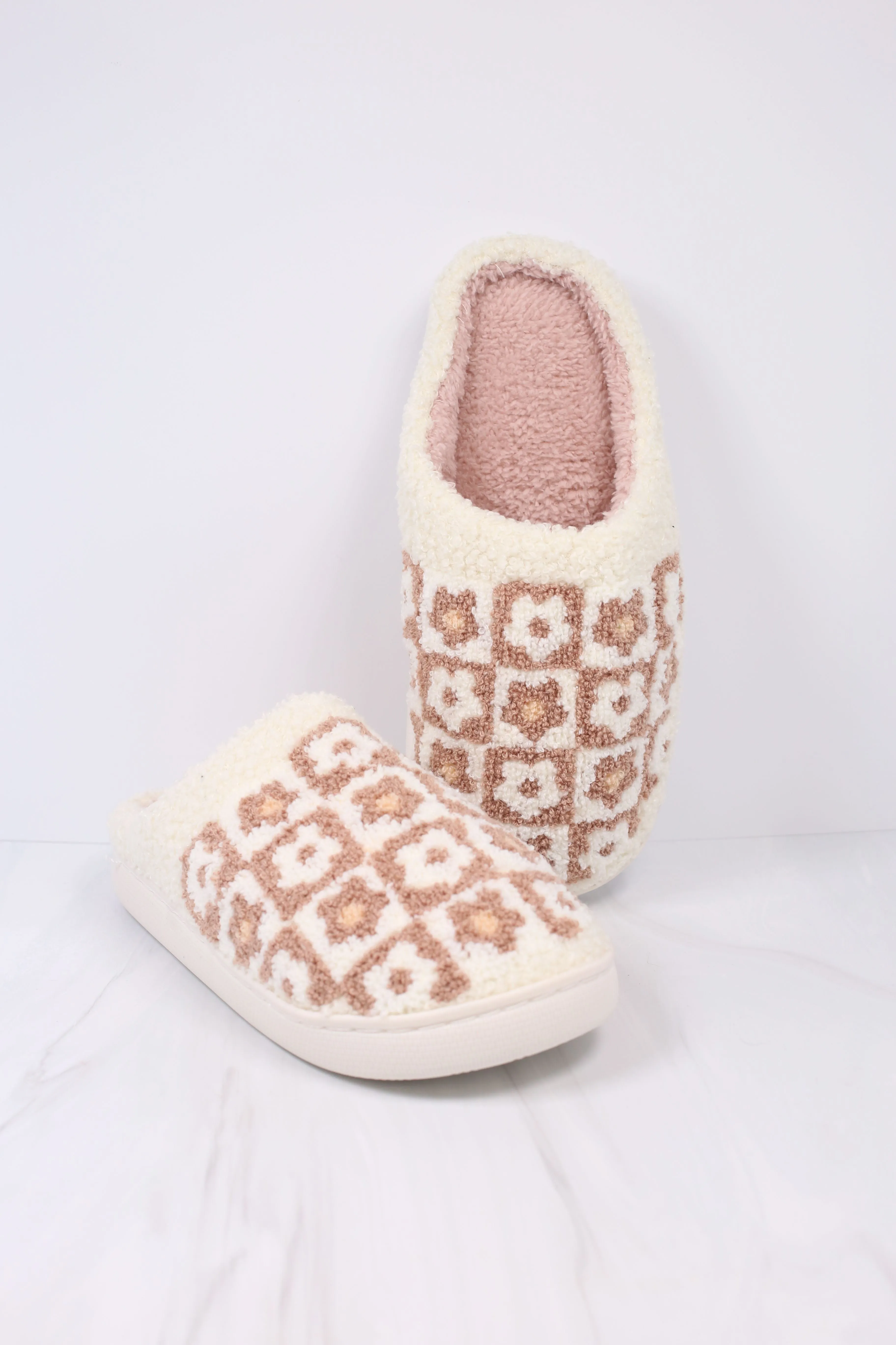 Flower Power Slippers (6 Pack) Brown