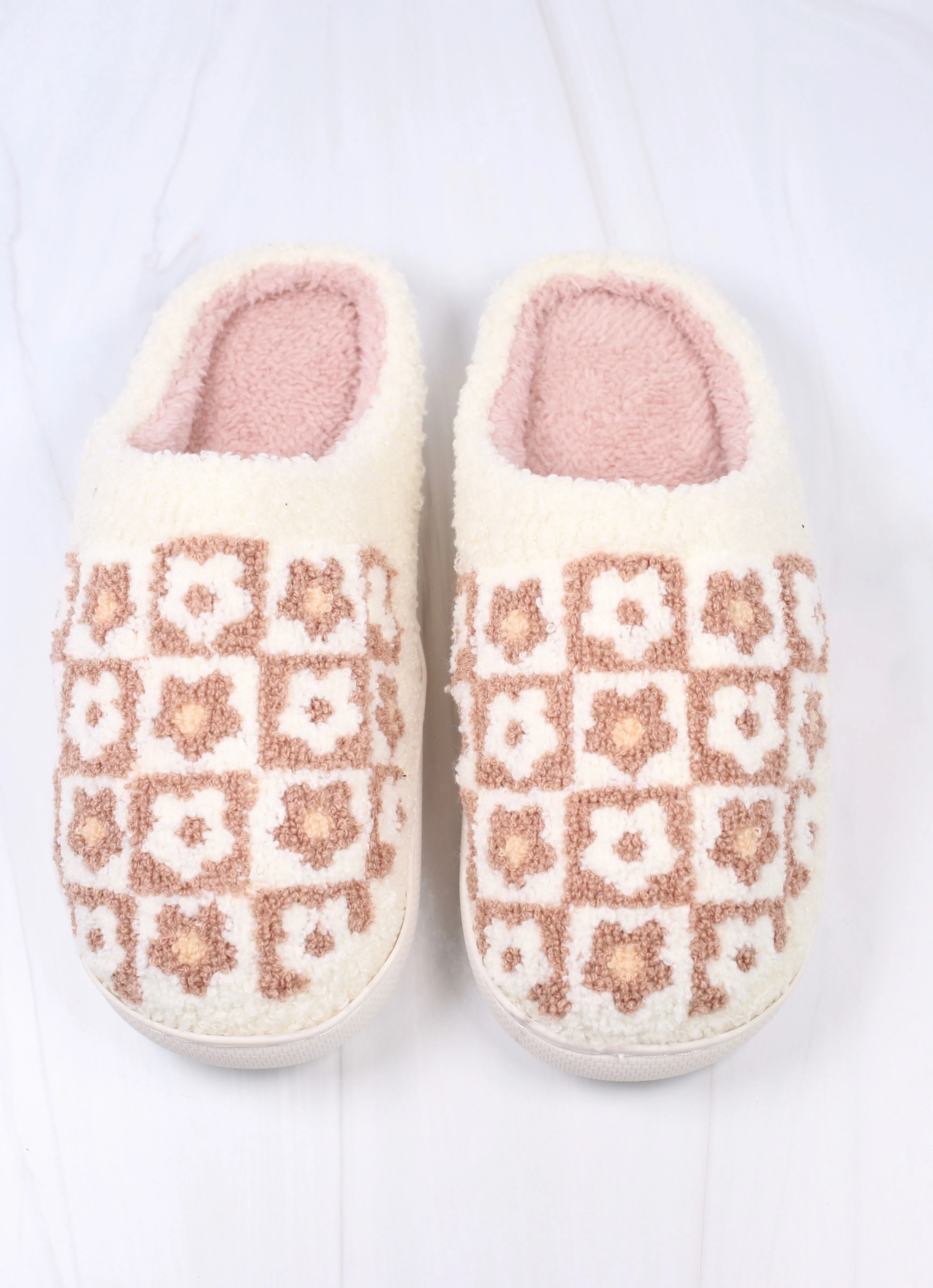 Flower Power Slippers (6 Pack) Brown