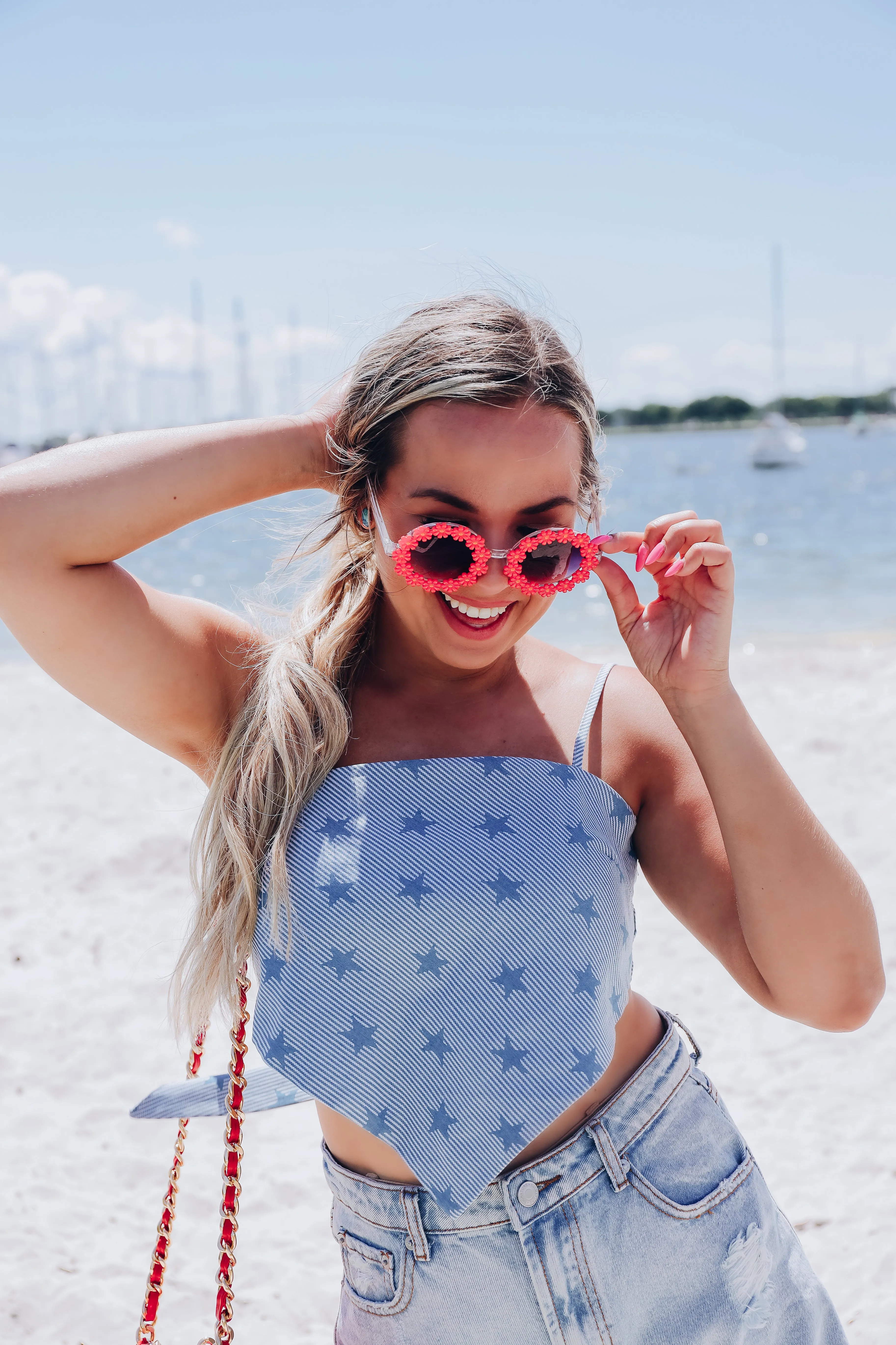 Flower Retro Round Sunglasses - Red